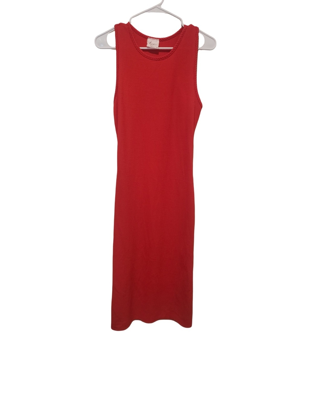 Olivia Rae Sleeveless Blood Orange Ribbed Midi Dress